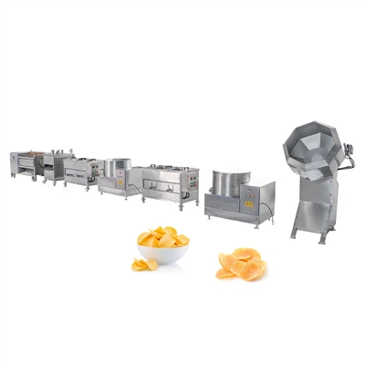 Linha de produção industrial de batatas fritas